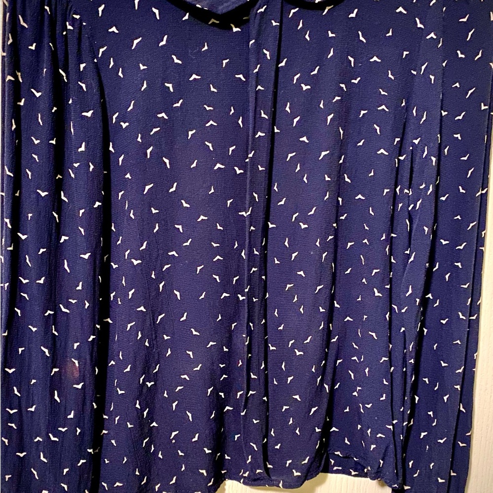 Zara navy and white blouse w/bird pattern